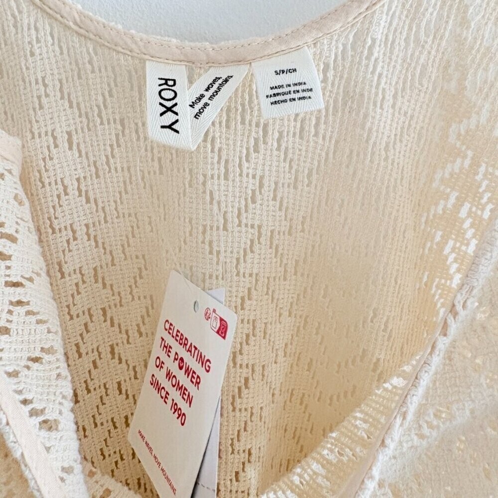 Roxy Beach Journey Knit Crochet Dress NWT Cream Size Small - Picture 11 of 13